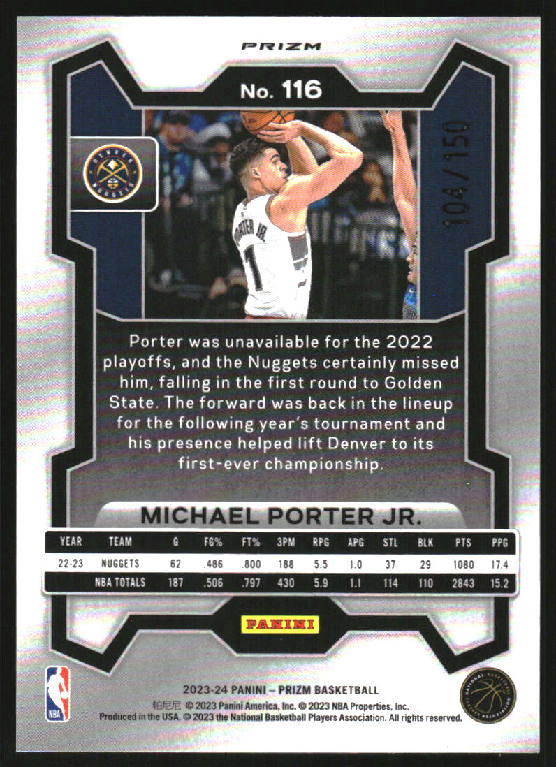 2023-24 Panini Prizm Prizms Fast Break Blue #116 Michael Porter Jr.