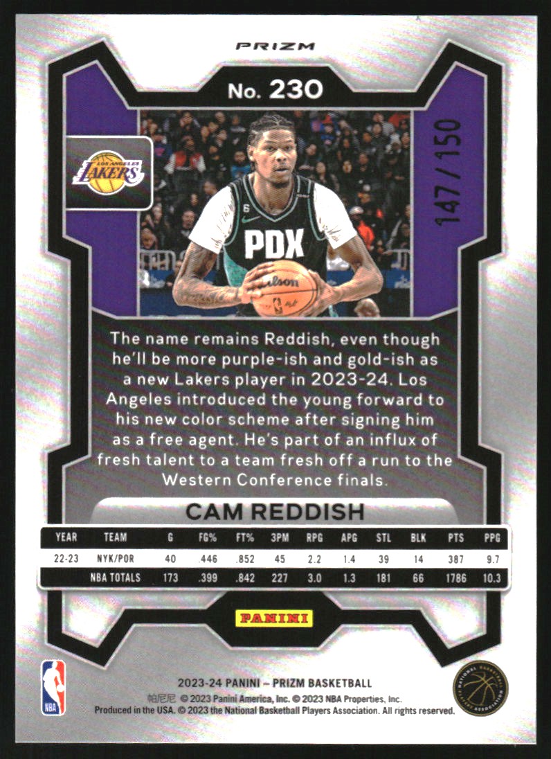 2023-24 Panini Prizm Prizms Fast Break Blue #230 Cam Reddish
