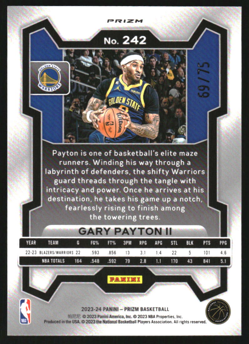 2023-24 Panini Prizm Prizms Fast Break Purple #242 Gary Payton II /75
