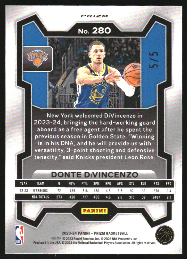 2023-24 Panini Prizm Prizms Green Shimmer FOTL #280 Donte DiVincenzo /5