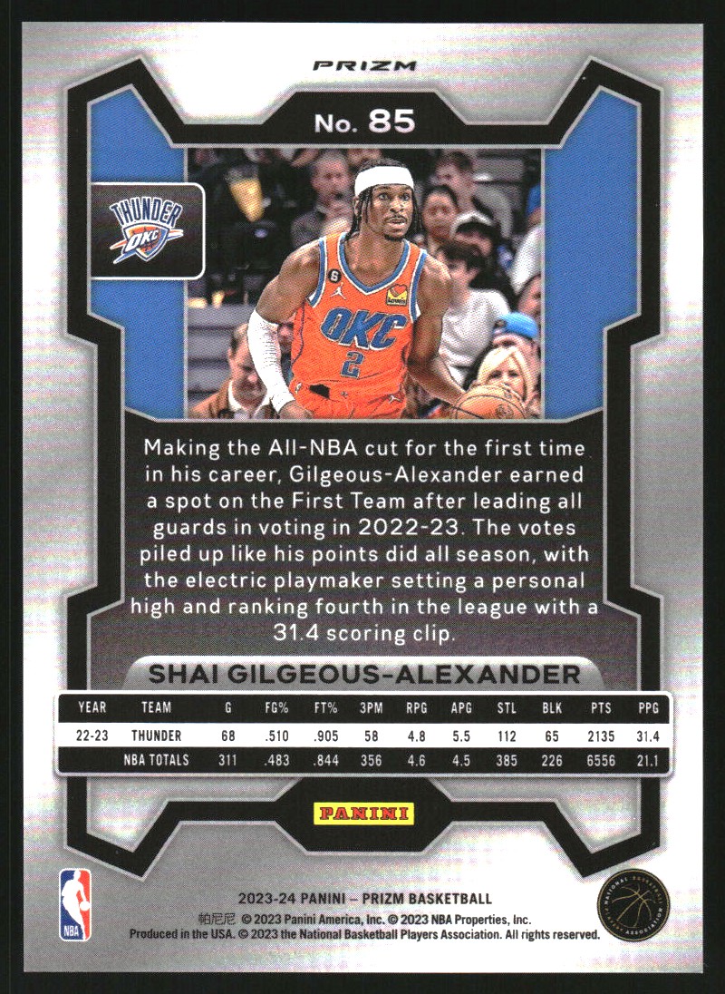 2023-24 Panini Prizm Prizms Pink Ice #85 Shai Gilgeous-Alexander