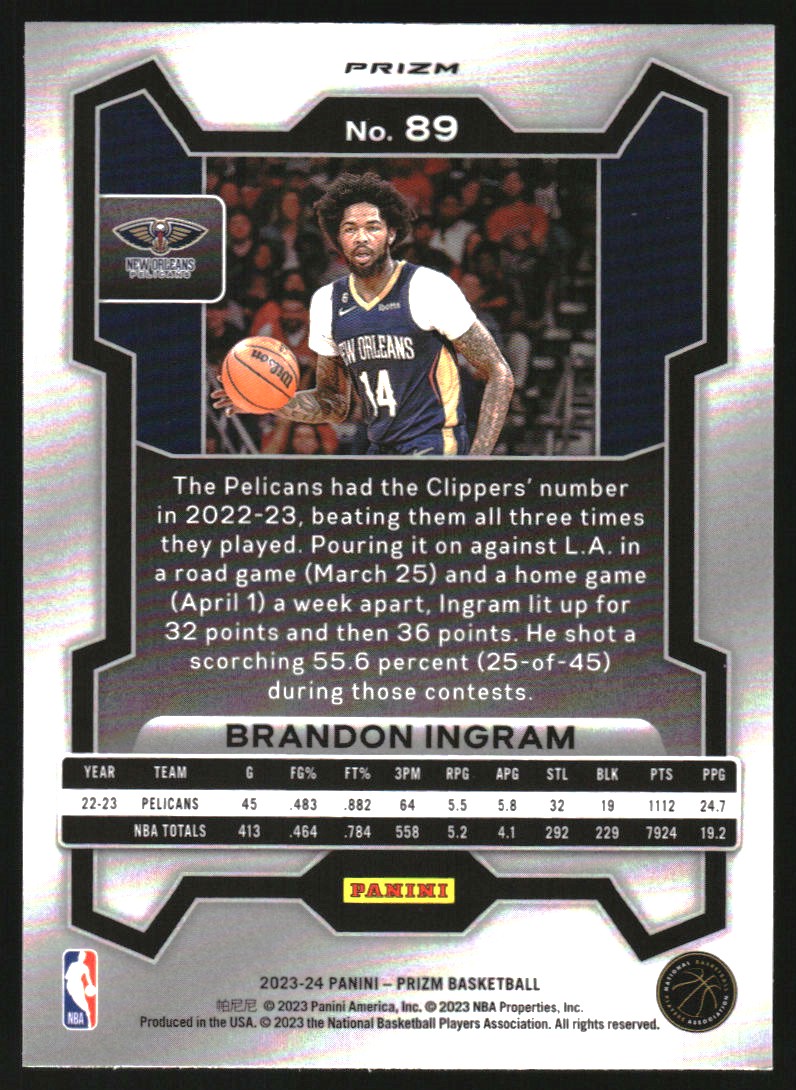 2023-24 Panini Prizm Prizms Pink Ice #89 Brandon Ingram