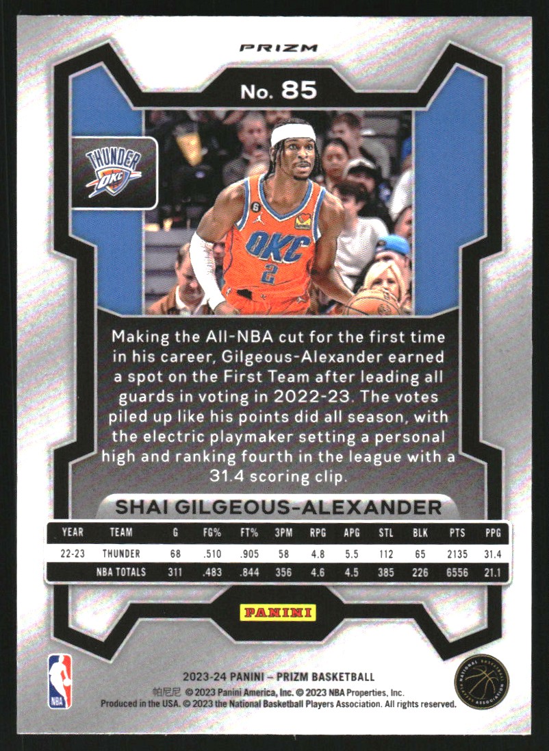 2023-24 Panini Prizm Prizms Red Ice #85 Shai Gilgeous-Alexander