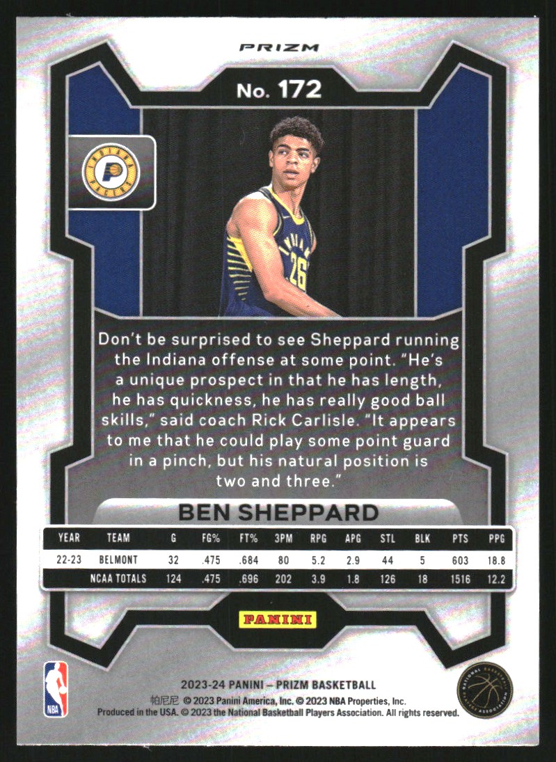 2023-24 Panini Prizm Prizms Red Ice #172 Ben Sheppard on Fanatics 