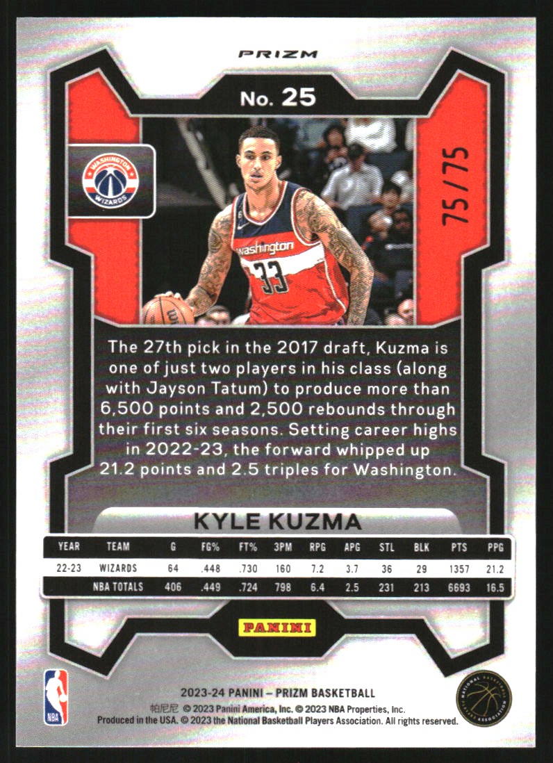 2023-24 Panini Prizm Prizms Red Power #25 Kyle Kuzma