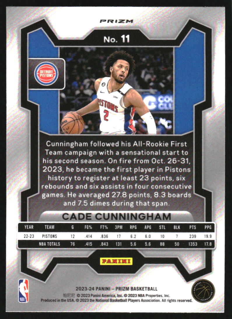 2023-24 Panini Prizm Prizms Red White and Blue #11 Cade Cunningham