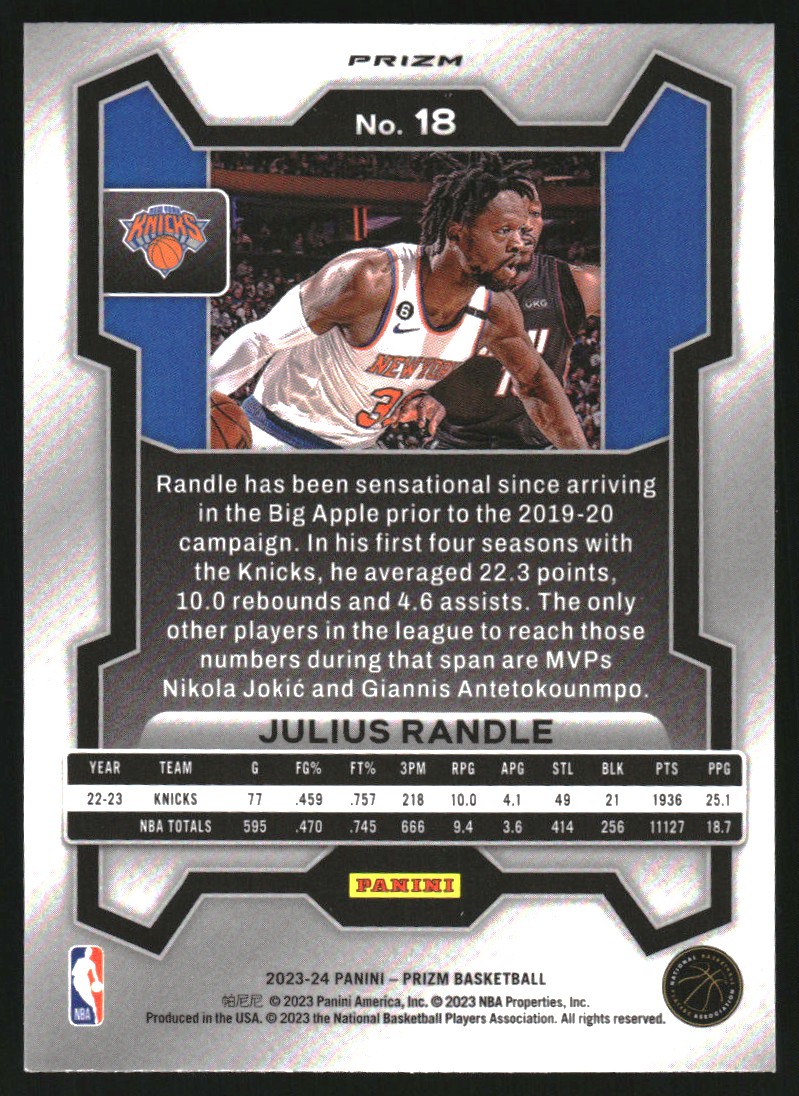 2023-24 Panini Prizm Prizms Red White and Blue #18 Julius Randle