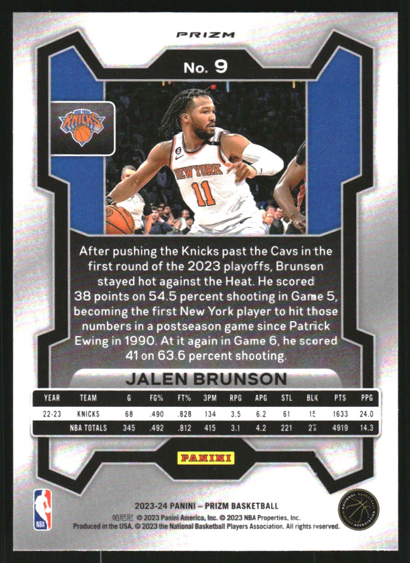 2023-24 Panini Prizm Prizms Silver #9 Jalen Brunson