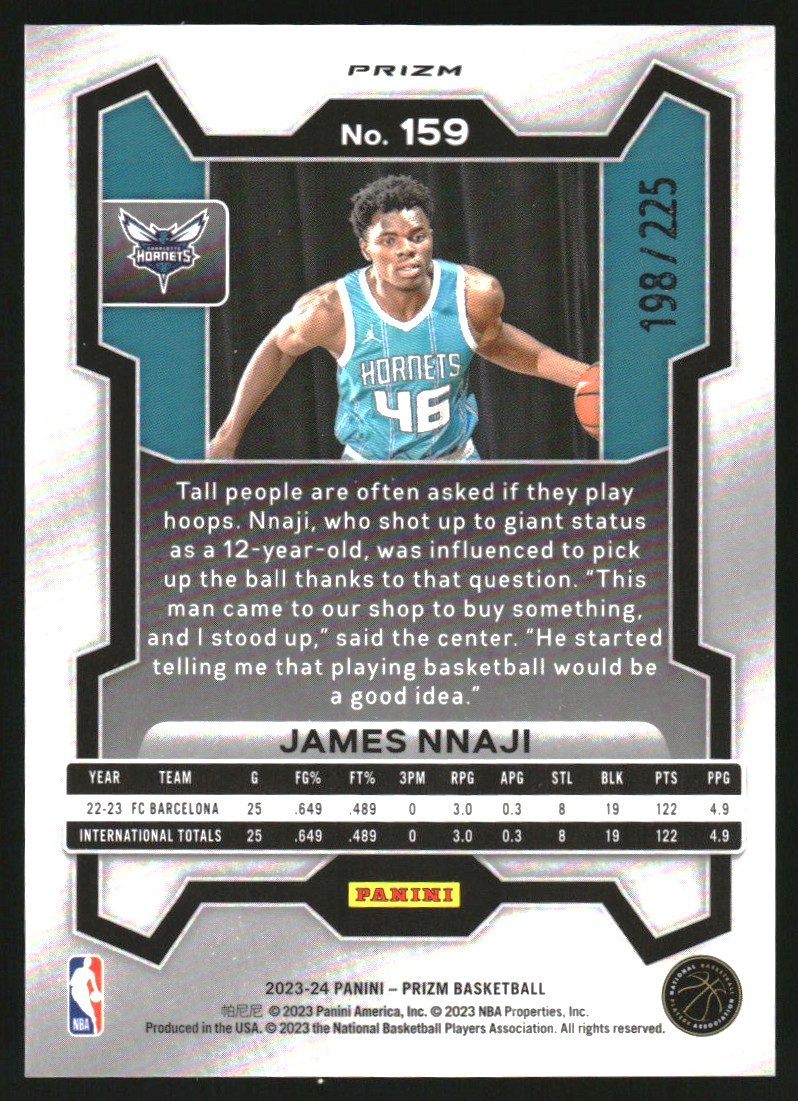 2023-24 Panini Prizm Prizms Teal Ice #159 James Nnaji