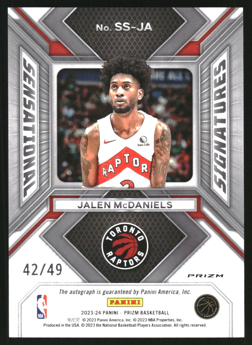 2023-24 Panini Prizm Sensational Signatures Prizms Choice Blue #43 Jalen McDaniels/49