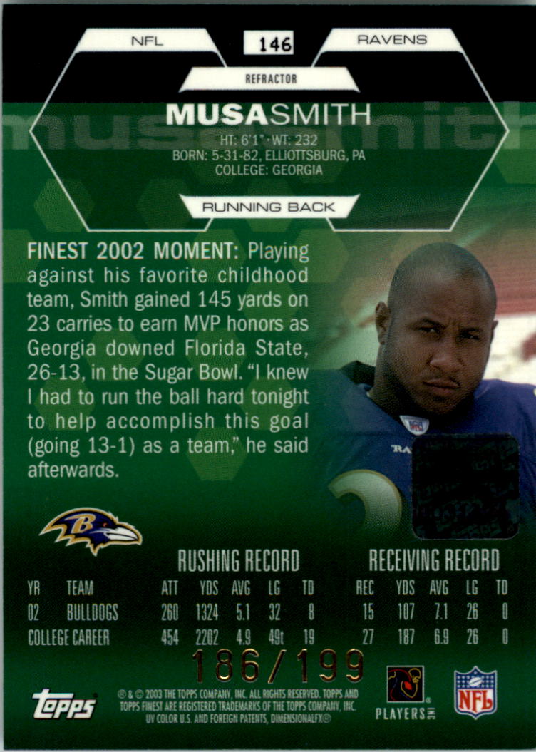 2003 Finest Refractors #146 Musa Smith AU back image