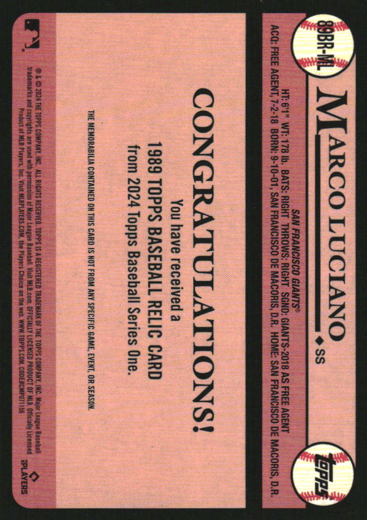 2024 Topps '89 Topps Relics #89BRML Marco Luciano Jersey