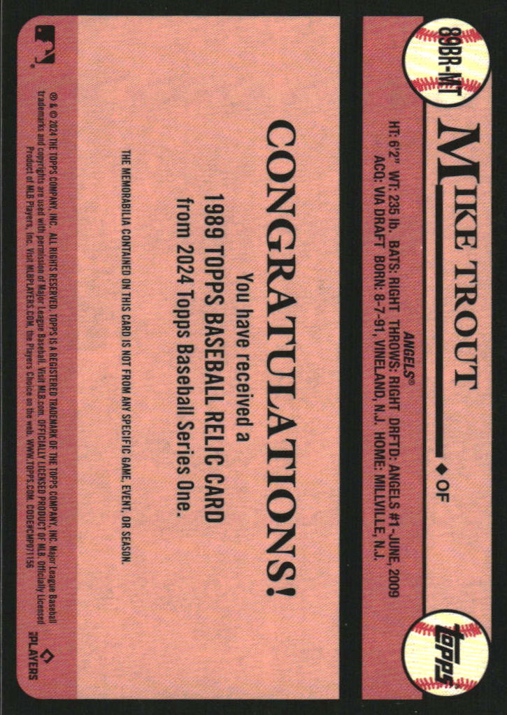 2024 Topps '89 Topps Relics #89BRMT Mike Trout Jersey