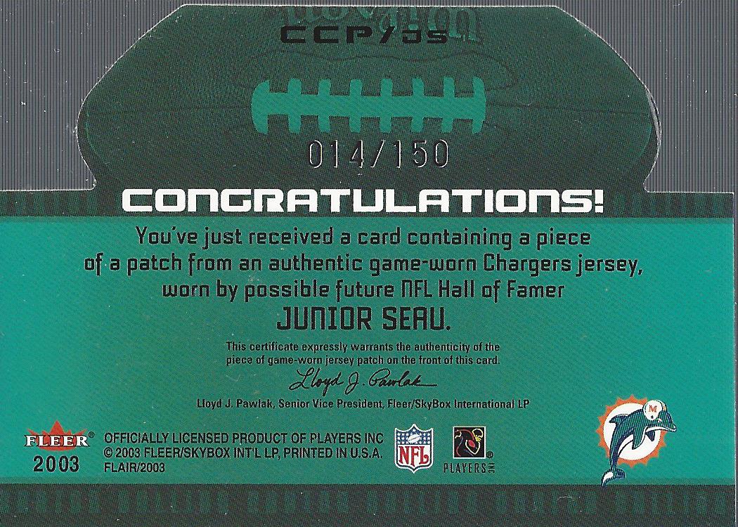 2003 Flair Canton Calling Patches #CCJS Junior Seau back image