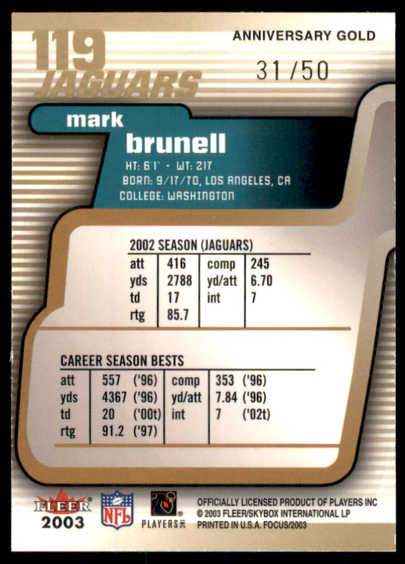 2003 Fleer Focus Anniversary Gold #119 Mark Brunell