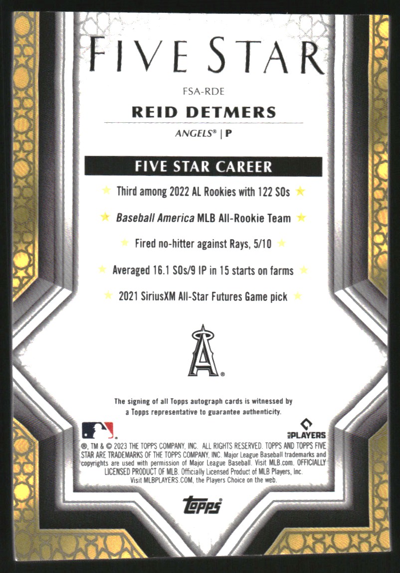 2023 Topps Five Star Autographs Purple #FSARDE Reid Detmers
