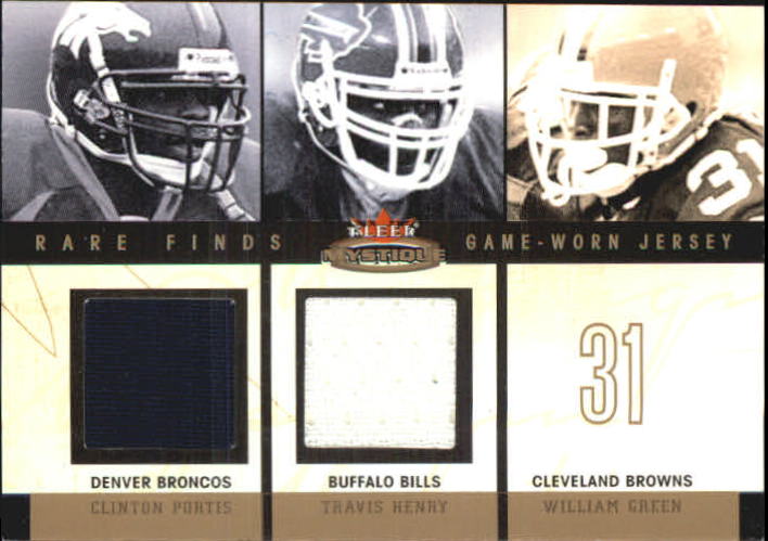 2003 Fleer Mystique Rare Finds Jersey Doubles #CPTH Clinton Portis JSY/Travis Henry JSY/William Green