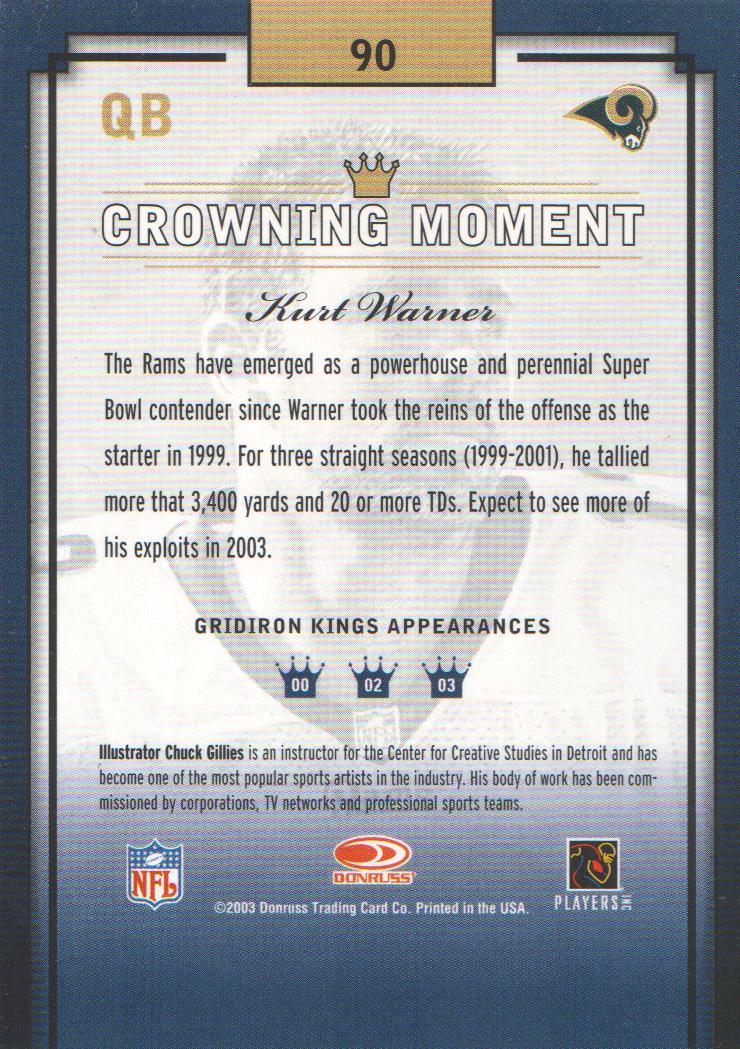 2003 Gridiron Kings Bronze #90 Kurt Warner back image