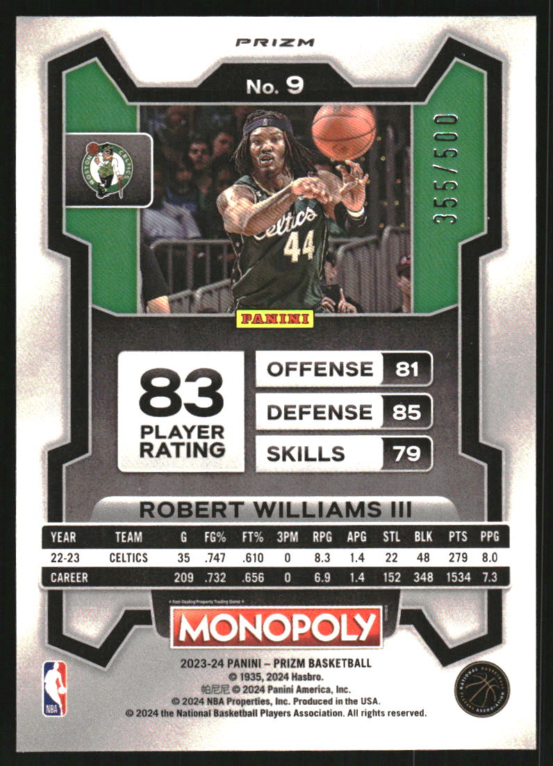 2023-24 Panini Prizm Monopoly Gold Millionaire Shimmer #9 Robert Williams III /500