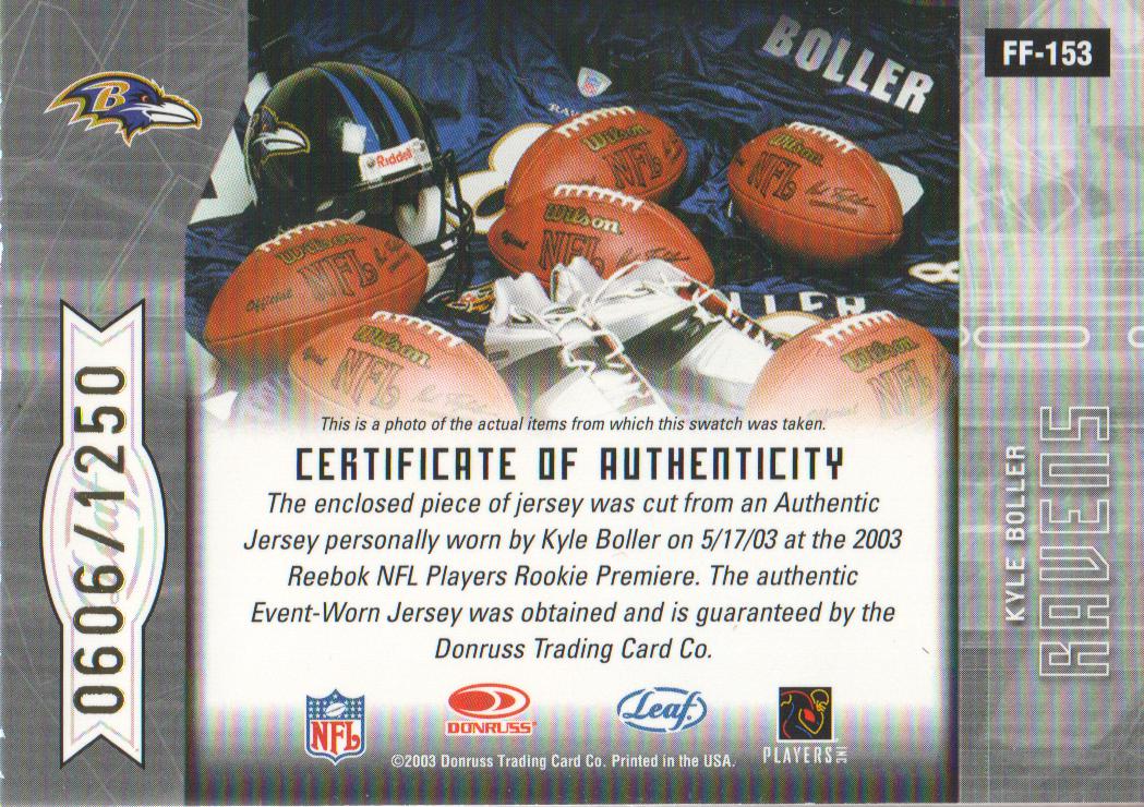 2003 Leaf Certified Materials #153 Kyle Boller JSY RC back image