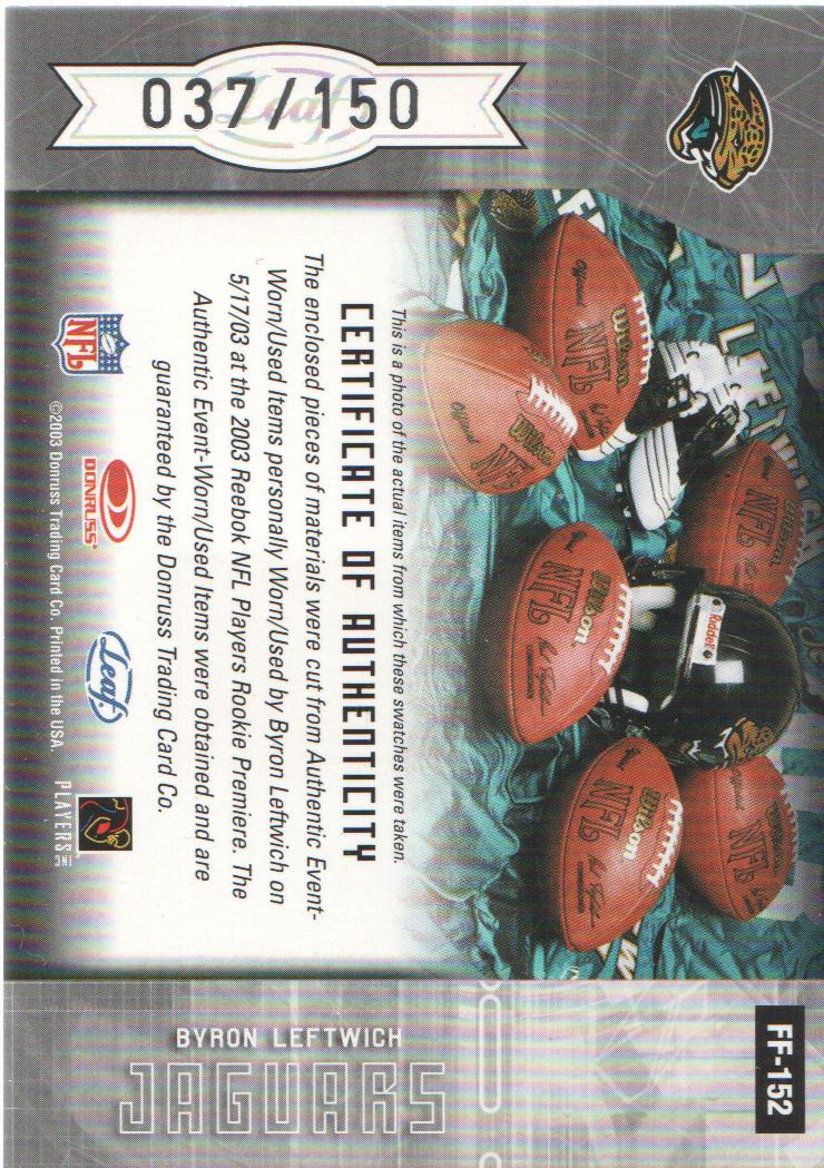 2003 Leaf Certified Materials Mirror Red #152 Byron Leftwich FB/JSY back image