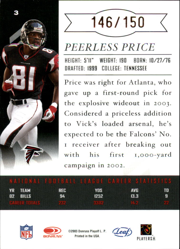 2003 Leaf Limited Bronze Spotlight #3 Peerless Price back image