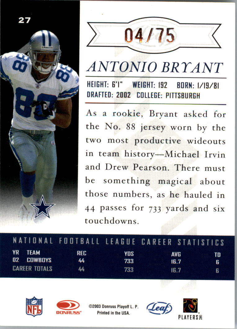 2003 Leaf Limited Silver Spotlight #27 Antonio Bryant back image