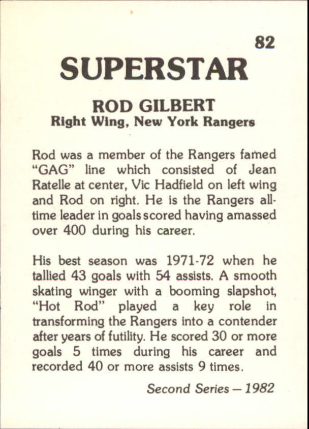 1982 Superstar Red Border #82 Rod Gilbert back image