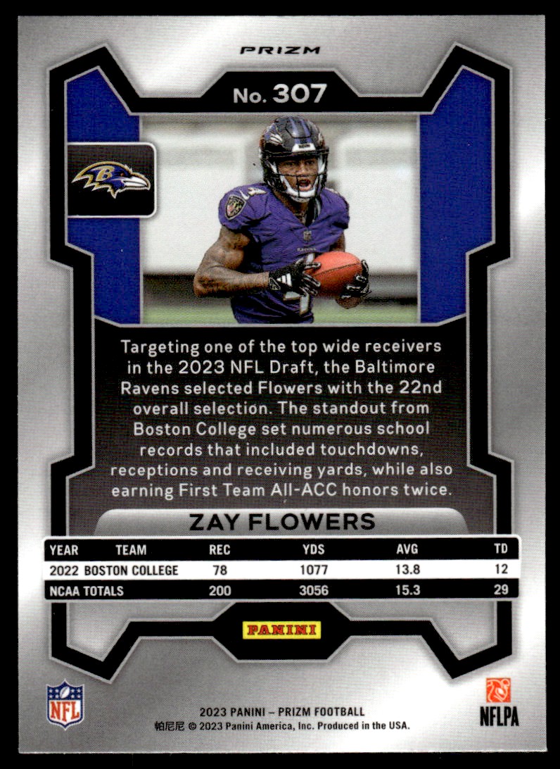 2023 Panini Prizm Prizms Orange Lazer #307 Zay Flowers