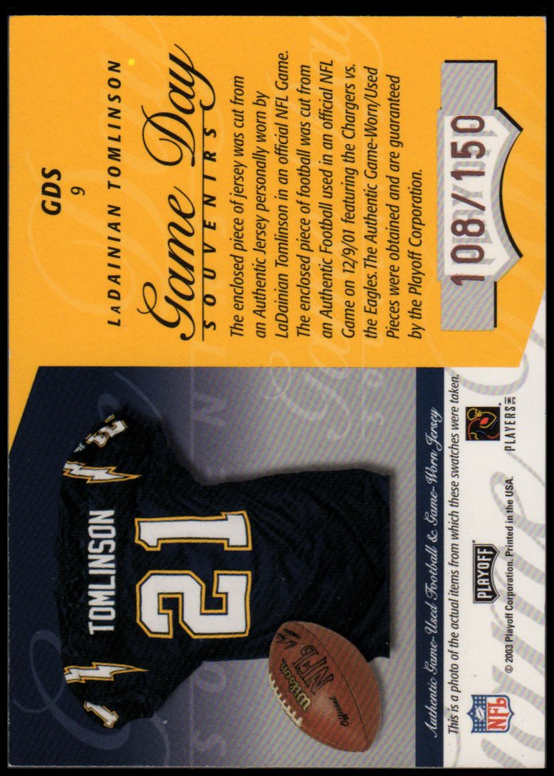 2003 Playoff Honors Game Day Souvenirs Bronze #GDS9 LaDainian Tomlinson back image