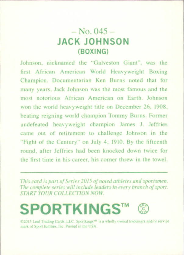 2015 Leaf Sportkings Green #45 Jack Johnson back image