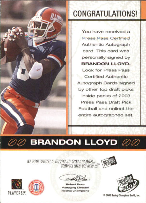 2003 Press Pass Autographs Silver #36 Brandon Lloyd back image