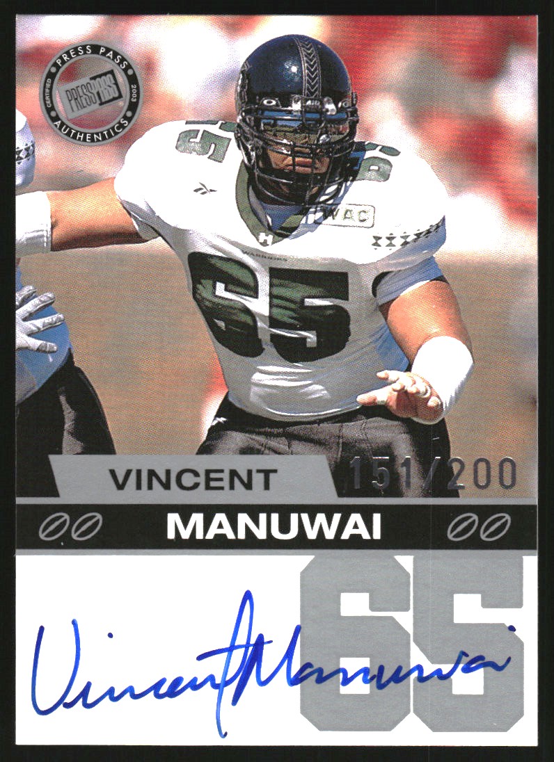 2003 Press Pass Autographs Silver #37 Vincent Manuwai