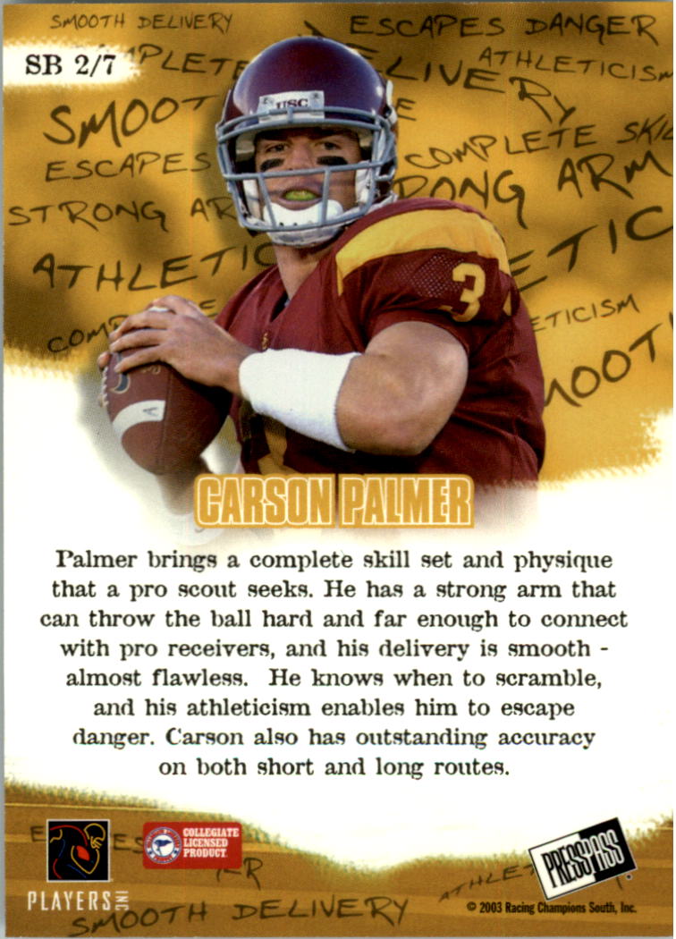 2003 Press Pass Showbound #SB2 Carson Palmer back image