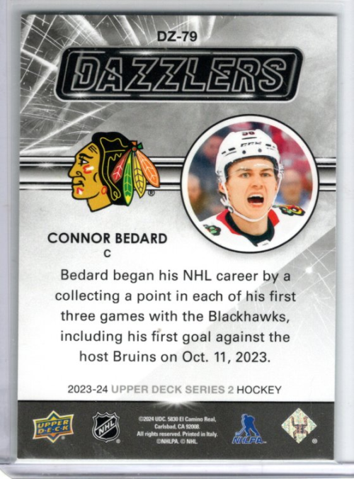 2023-24 Upper Deck Dazzlers Green #DZ79 Connor Bedard back image