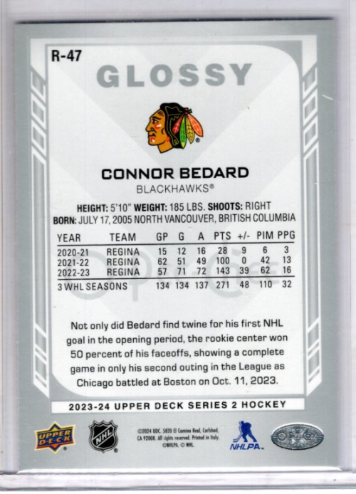 2023-24 Upper Deck OPC Glossy #R47 Connor Bedard back image
