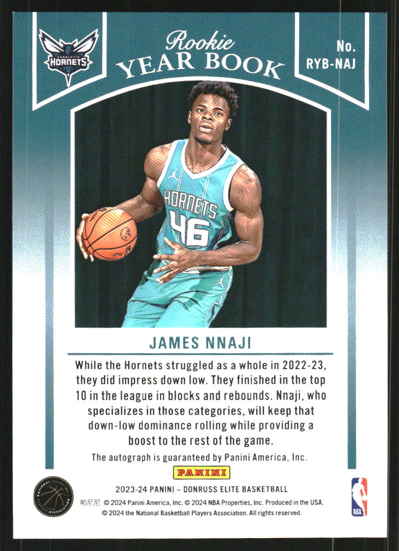 2023-24 Elite Rookie Yearbook Autographs #39 James Nnaji Auto