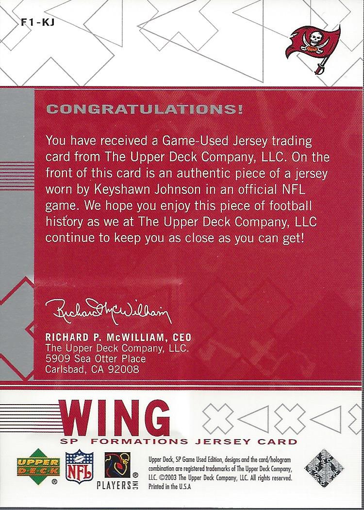 2003 SP Game Used Edition Formations Wing #KJ Keyshawn Johnson/750* back image
