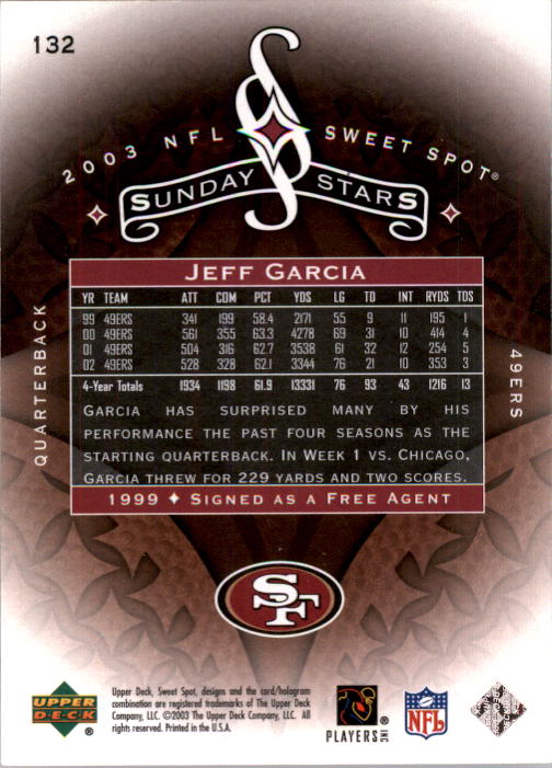 2003 Sweet Spot #132 Jeff Garcia SS back image