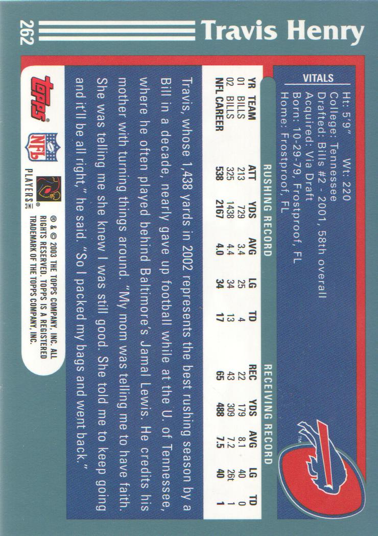 2003 Topps First Edition #262 Travis Henry back image