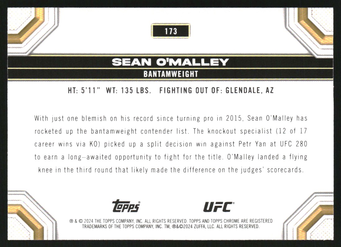 Carte à Collectionner Topps Midnight UFC 2024 - Sean O'Malley #RCA-SOM, état Near Mint Ou Mieux