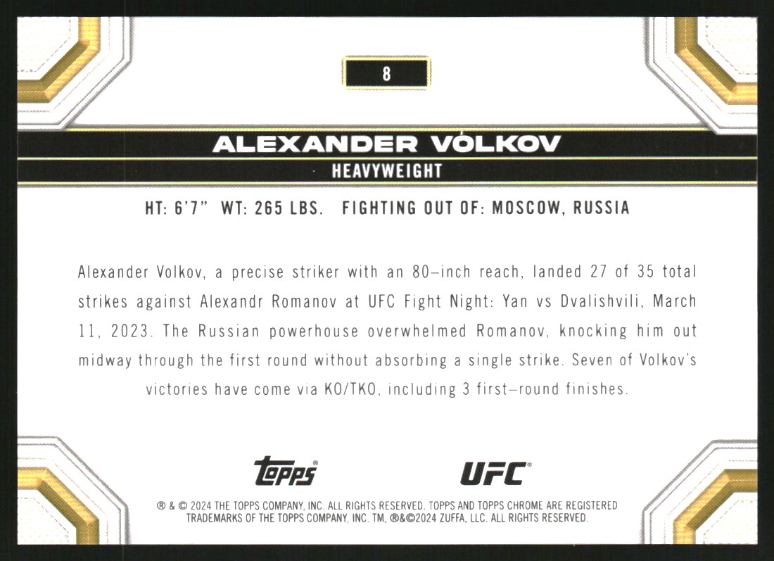 2024 Topps Chrome UFC Gold Refractors #8 Alexander Volkov