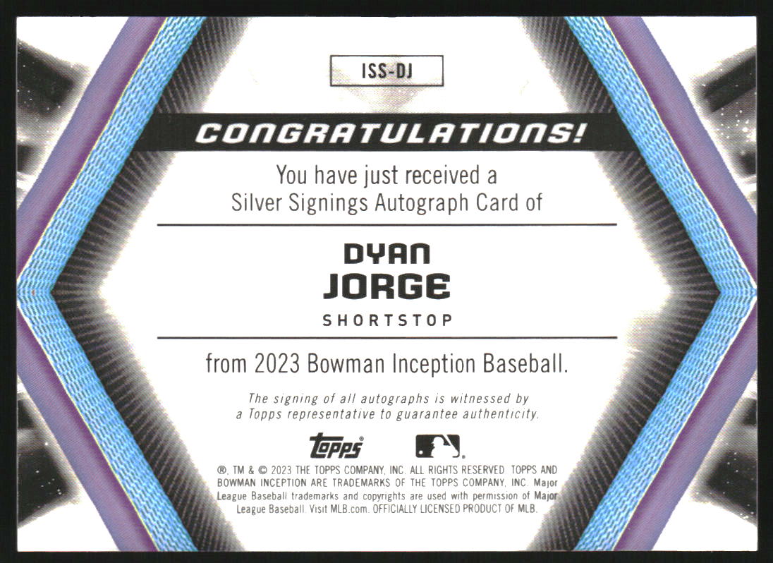 2023 Bowman Inception Silver Signings #ISSDJ Dyan Jorge Auto /100