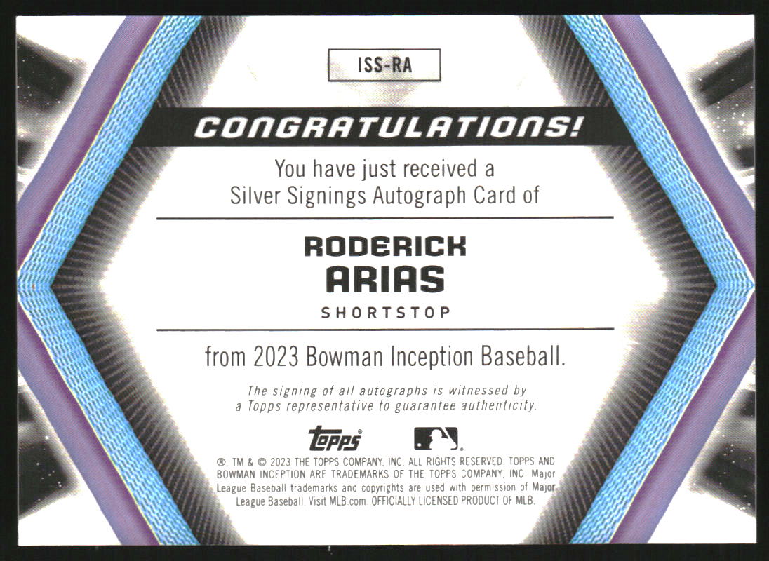 2023 Bowman Inception Silver Signings #ISSRA Roderick Arias Auto /100