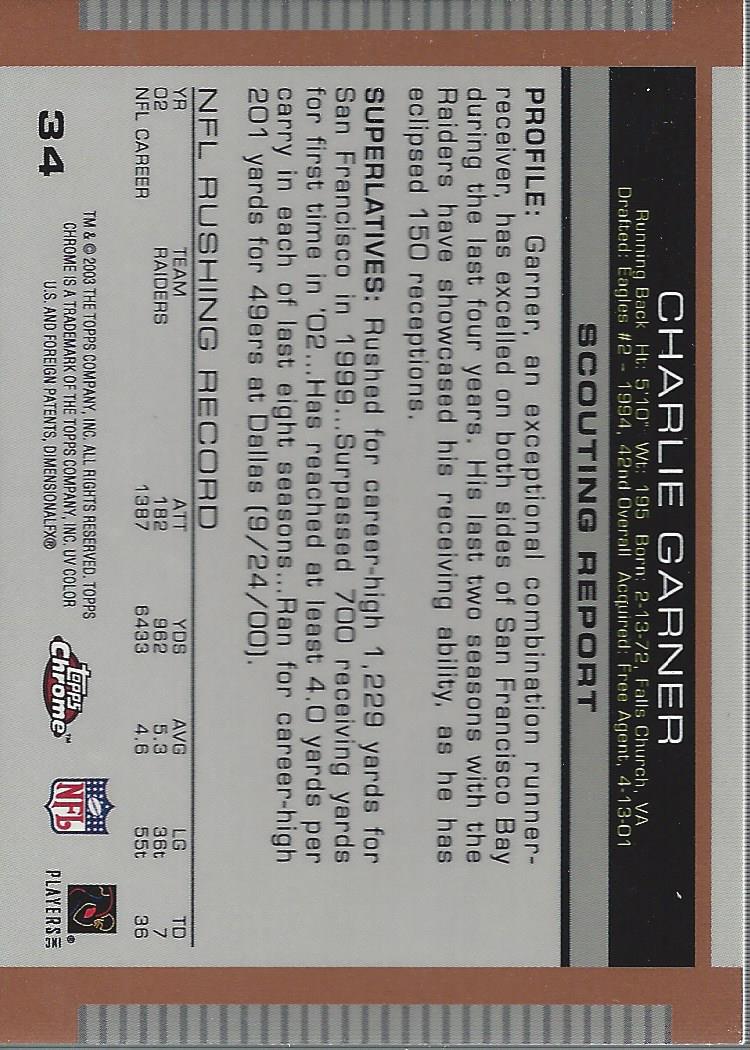 2003 Topps Draft Picks and Prospects Chrome #34 Charlie Garner back image