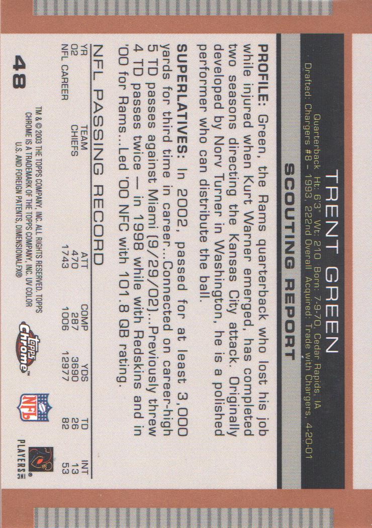 2003 Topps Draft Picks and Prospects Chrome #48 Trent Green back image