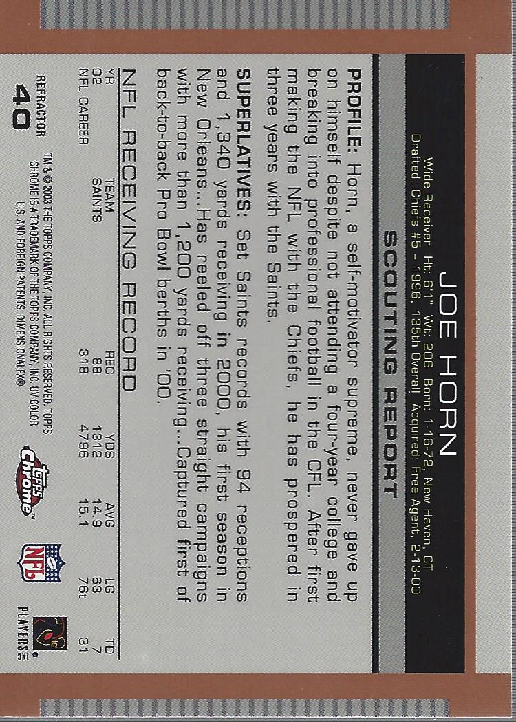 2003 Topps Draft Picks and Prospects Chrome Gold Refractors #40 Joe Horn back image