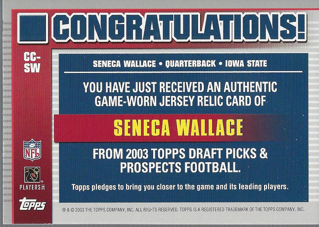 2003 Topps Draft Picks and Prospects Collegiate Cuts #CCSW Seneca Wallace G back image