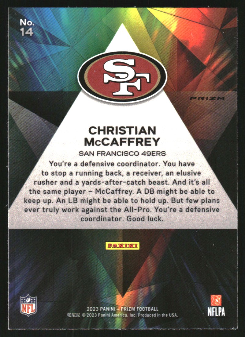 2023 Panini Prizm Prizmatic Prizms Green Wave #14 Christian McCaffrey