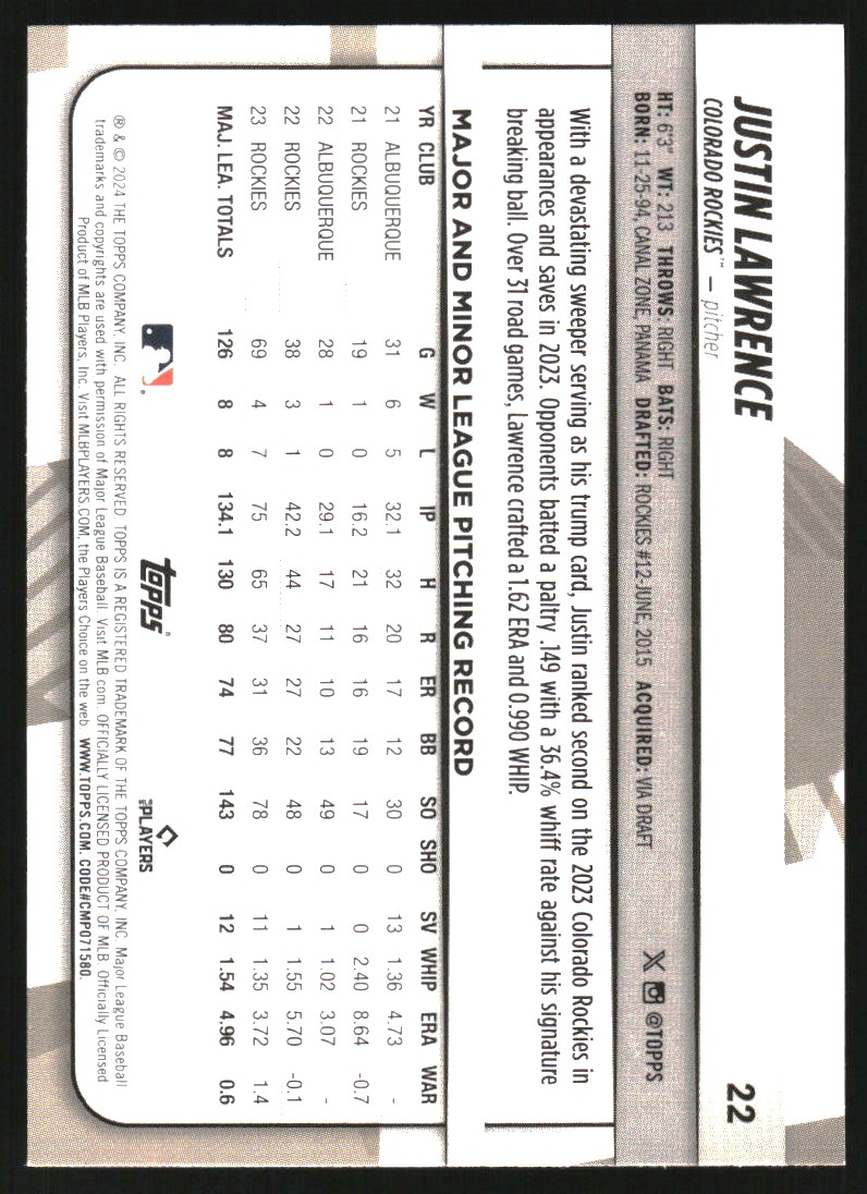 2024 Topps Big League #22 Justin Lawrence